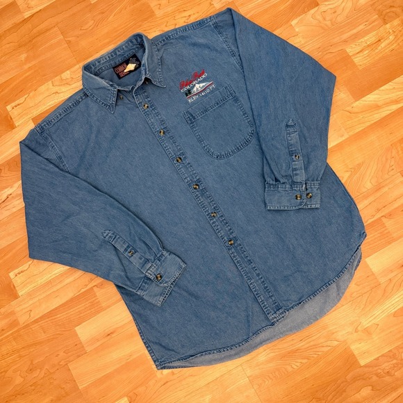 Common Sense Other - Common Sense Mens XL Denim Shirt Pikes Peak Colorado Embroidered Long Sleeve